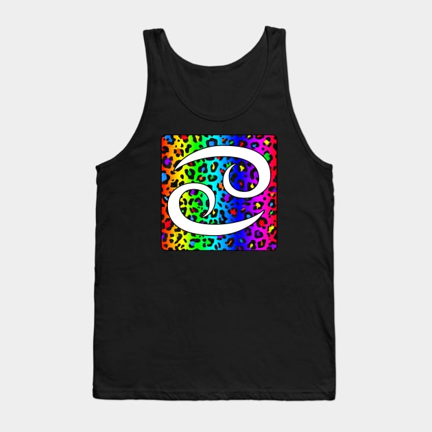 Cancer Zodiac Horoscope Rainbow Leopard Print Square Monogram Tank Top by bumblefuzzies